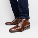 43-594-BRN MARCO Ostrich Quill Chukka Boot, Brown - Zelli Italia - Flyclothing LLC