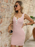 Striped Button Front Wide Strap Tank Dress - Trendsi - Flyclothing LLC