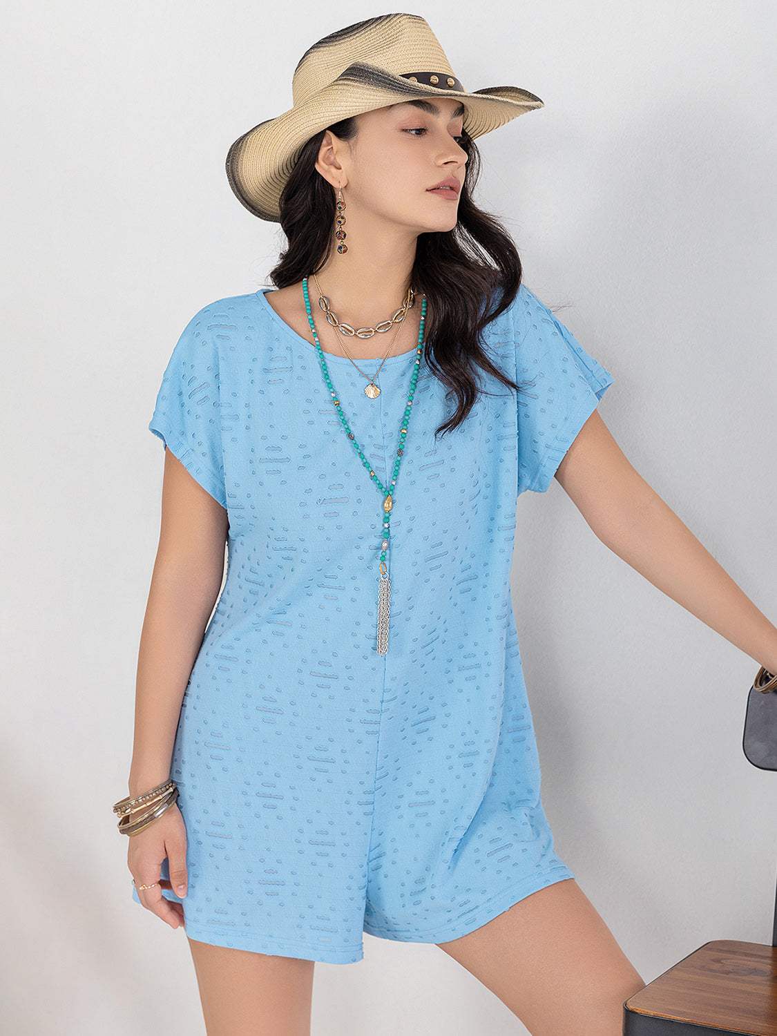 Round Neck Short Sleeve Romper - Trendsi - Flyclothing LLC
