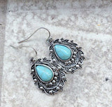 Artificial Turquoise Alloy Teardrop Dangle Earrings - Trendsi - Flyclothing LLC