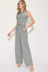 Basic Bae Full Size Ribbed Tank and Wide Leg Pants Set - Trendsi - Flyclothing LLC