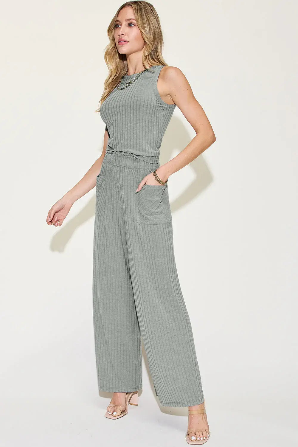 Basic Bae Full Size Ribbed Tank and Wide Leg Pants Set - ShopBasicbae - Flyclothing LLC