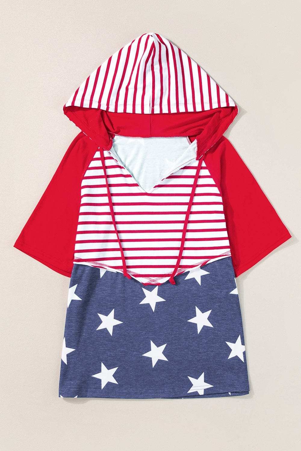 Stars and Stripes Print Drawstring Hoodie - Trendsi - Flyclothing LLC