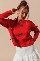 SO ME Ribbon Bow Applique Sweater - Trendsi - Flyclothing LLC