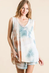 BiBi Tie Dye Textured Knit Top and Shorts Set - Trendsi - Flyclothing LLC