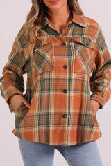 Plaid Collared Neck Long Sleeve Shirt with Chest Pockets - Trendsi - Flyclothing LLC