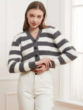 Button Down V-Neck Striped Cardigan - Trendsi - Flyclothing LLC