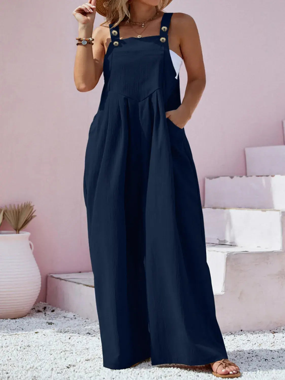 Plus Size Square Neck Wide Leg Overalls - Trendsi - Flyclothing LLC