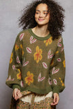 POL Floral Pattern Round Neck Balloon Sleeve Sweater - Trendsi - Flyclothing LLC
