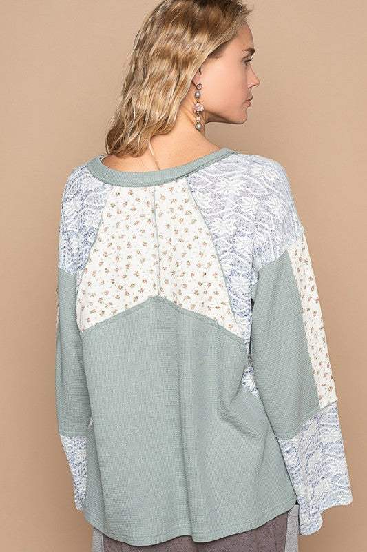 POL Lace Floral Round Neck Knit Top - Trendsi - Flyclothing LLC