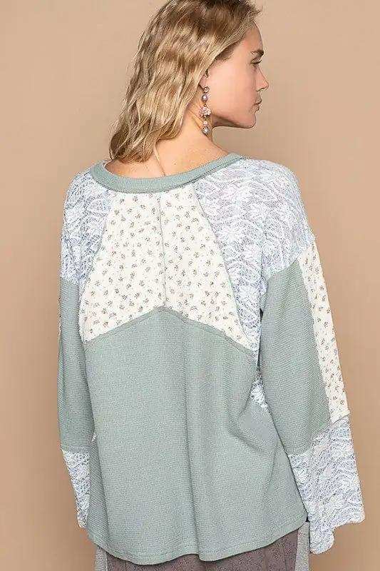 POL Lace Floral Round Neck Knit Top - Trendsi - Flyclothing LLC