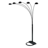 84" Black Five Light Arc Floor Lamp With Black Dome Shade - Homeroots