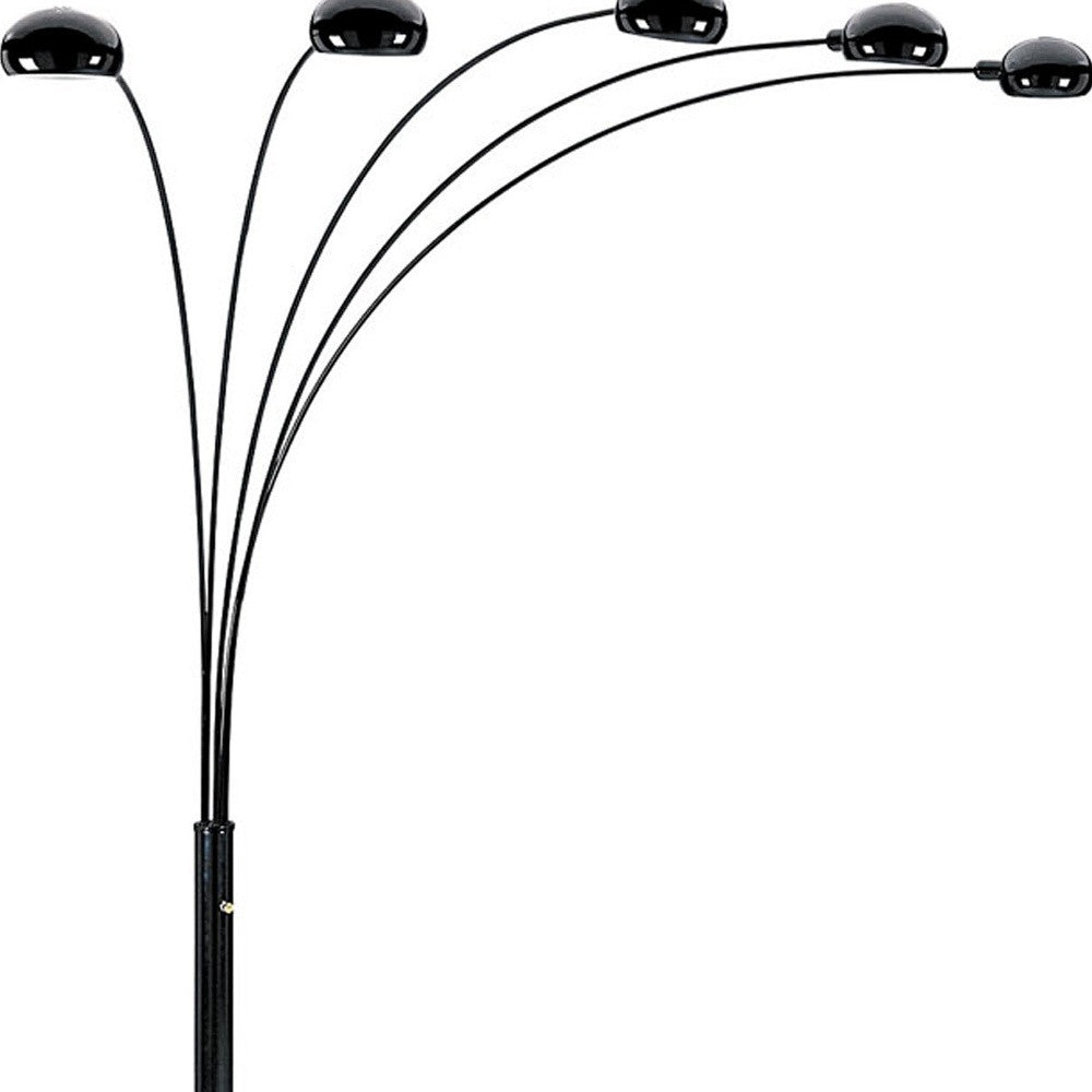84" Black Five Light Arc Floor Lamp With Black Dome Shade - Homeroots - Flyclothing LLC