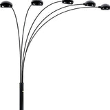 84" Black Five Light Arc Floor Lamp With Black Dome Shade - Homeroots