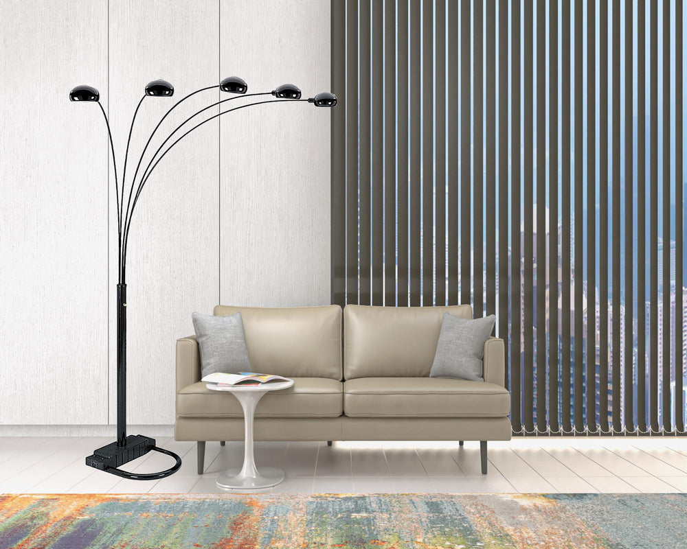 84" Black Five Light Arc Floor Lamp With Black Dome Shade - Homeroots - Flyclothing LLC