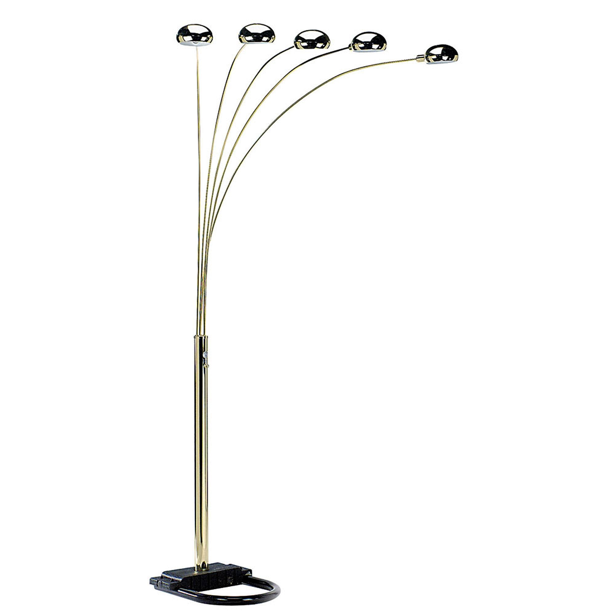 84" Brass Five Light Arc Floor Lamp With Brass Metal Dome Shade - Homeroots - Flyclothing LLC
