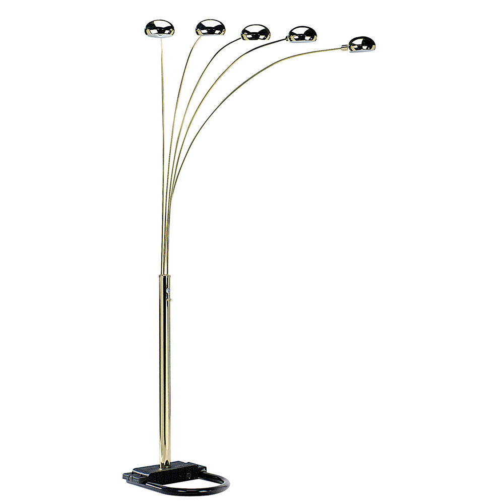 84" Brass Five Light Arc Floor Lamp With Brass Metal Dome Shade - Homeroots