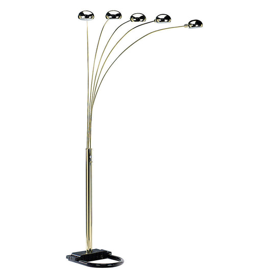 84" Brass Five Light Arc Floor Lamp With Brass Metal Dome Shade - Homeroots