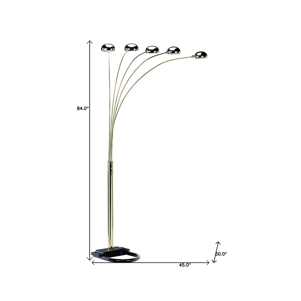 84" Brass Five Light Arc Floor Lamp With Brass Metal Dome Shade - Homeroots - Flyclothing LLC
