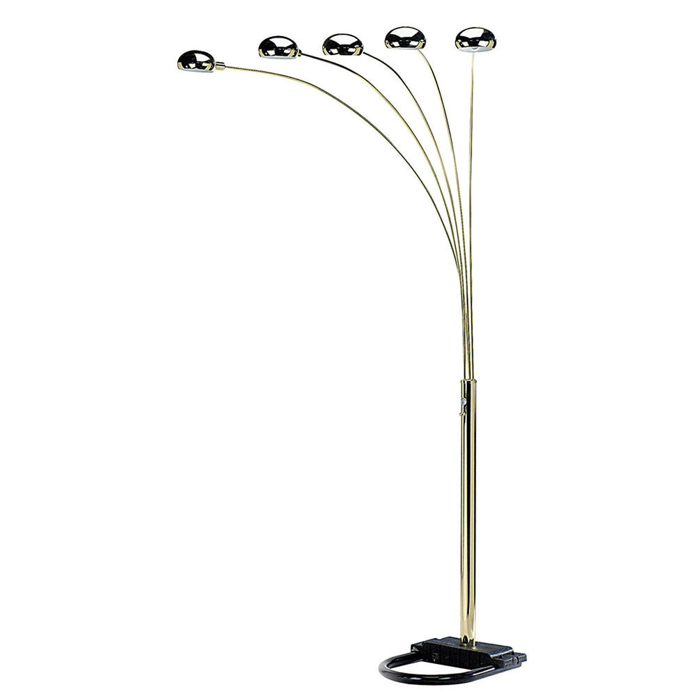 84" Brass Five Light Arc Floor Lamp With Brass Metal Dome Shade - Homeroots - Flyclothing LLC