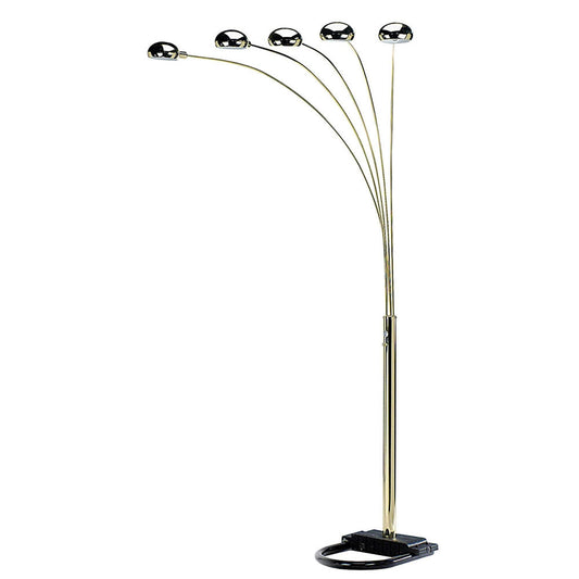 84" Brass Five Light Arc Floor Lamp With Brass Metal Dome Shade - Homeroots