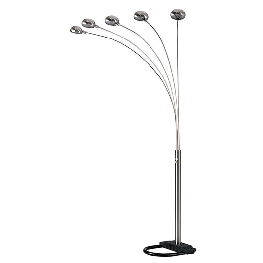 84" Nickel Five Lights Arc Floor Lamp With Nickel Dome Shade - Homeroots