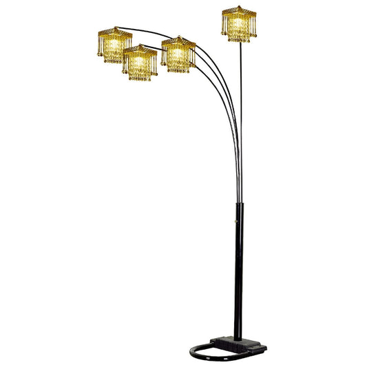 84" Black Four Light Arc Floor Lamp With Clear Crystal Glass Chandelier Shade - Homeroots