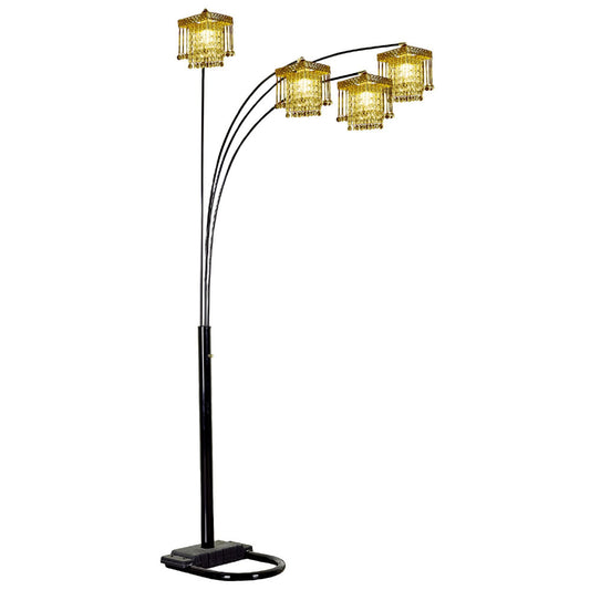 84" Black Four Light Arc Floor Lamp With Clear Crystal Glass Chandelier Shade - Homeroots