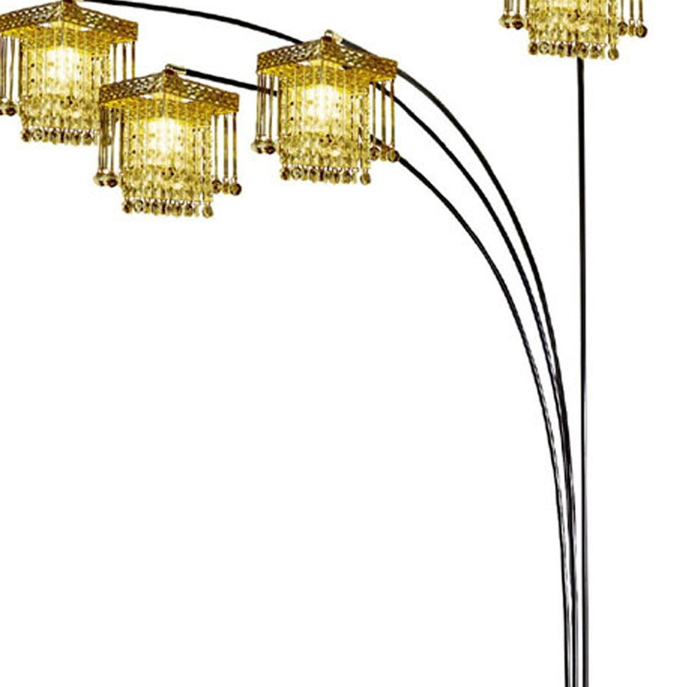 84" Black Four Light Arc Floor Lamp With Clear Crystal Glass Chandelier Shade - Homeroots - Flyclothing LLC