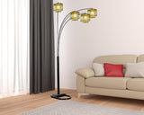84" Black Four Light Arc Floor Lamp With Clear Crystal Glass Chandelier Shade - Homeroots