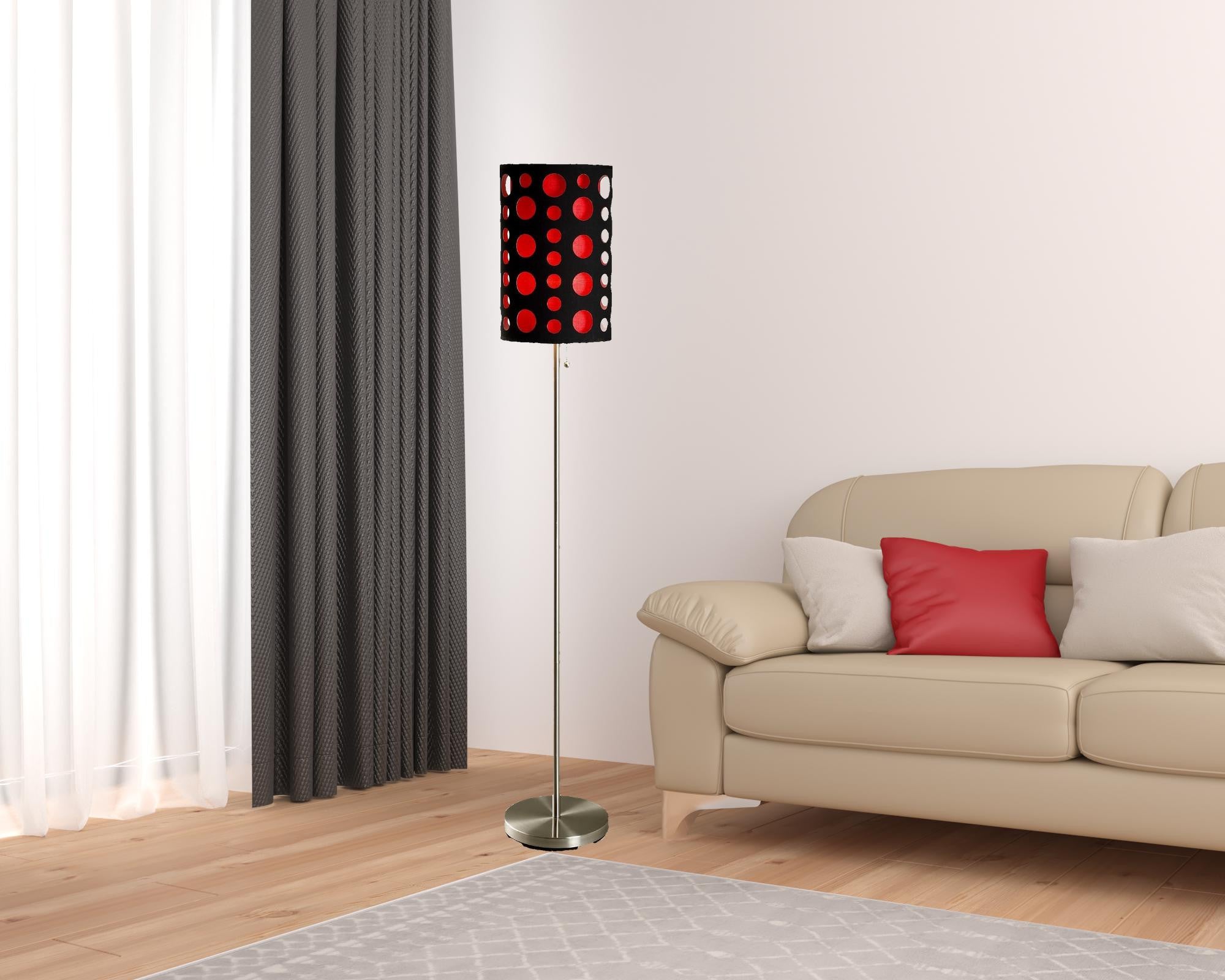 66" Steel Novelty Floor Lamp With Black And Red Drum Shade - Homeroots - Flyclothing LLC