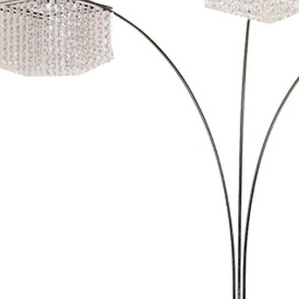 Floor Lamp with Three Hanging Crystal Shades - Homeroots - Flyclothing LLC