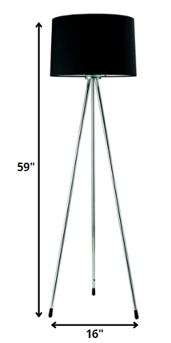 59" Silver Tripod Floor Lamp With Black Fabric Drum Shade - Homeroots - Flyclothing LLC