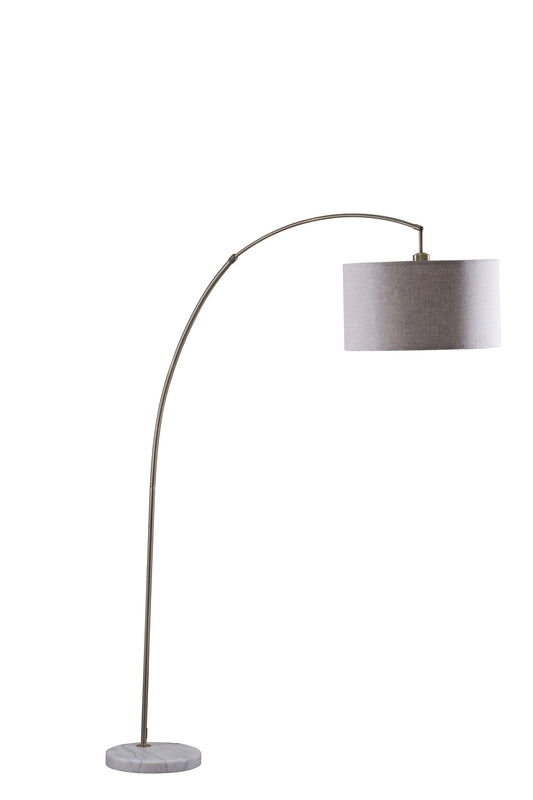 86" Beige And Antique Gold Arched Floor Lamp With Gray Drum Shade - Homeroots