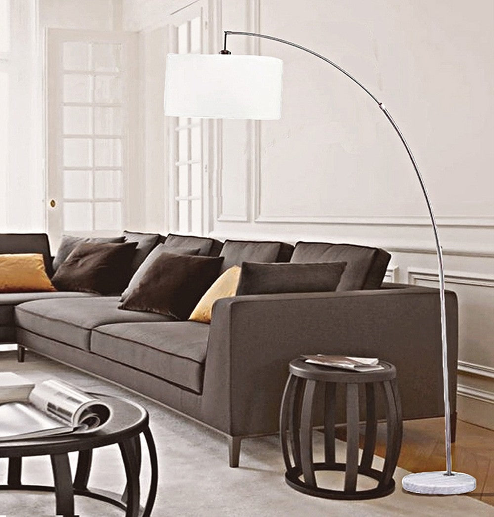 86" White And Silver Arc Floor Lamp With White Drum Shade - Homeroots - Flyclothing LLC