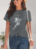 Horse Round Neck Short Sleeve T-Shirt - Trendsi - Flyclothing LLC