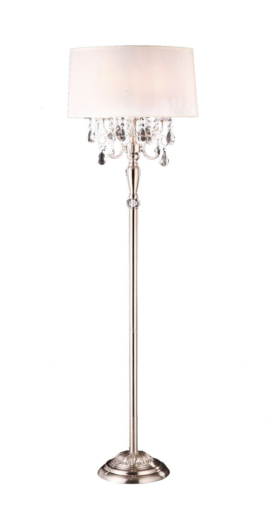 62" White Three Light Candelabra Floor Lamp With White Drum Shade - Homeroots