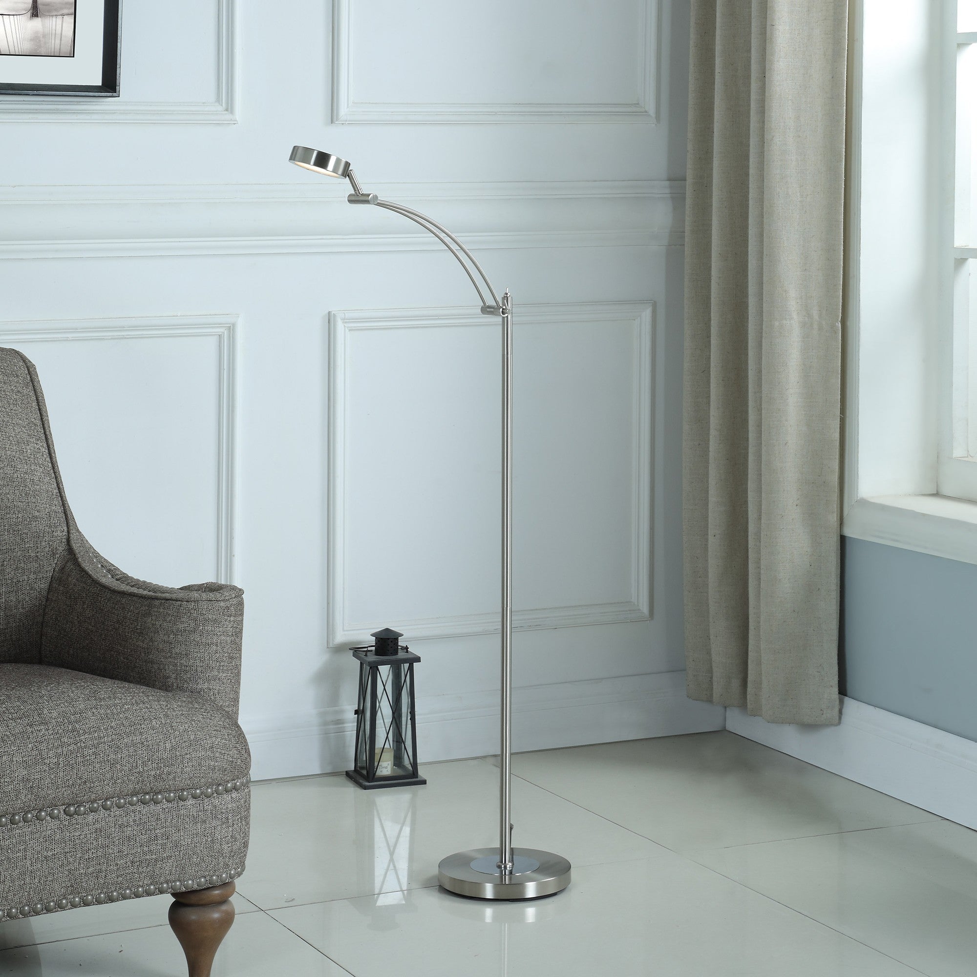54" Nickel Adjustable LED Task Floor Lamp - Homeroots - Flyclothing LLC
