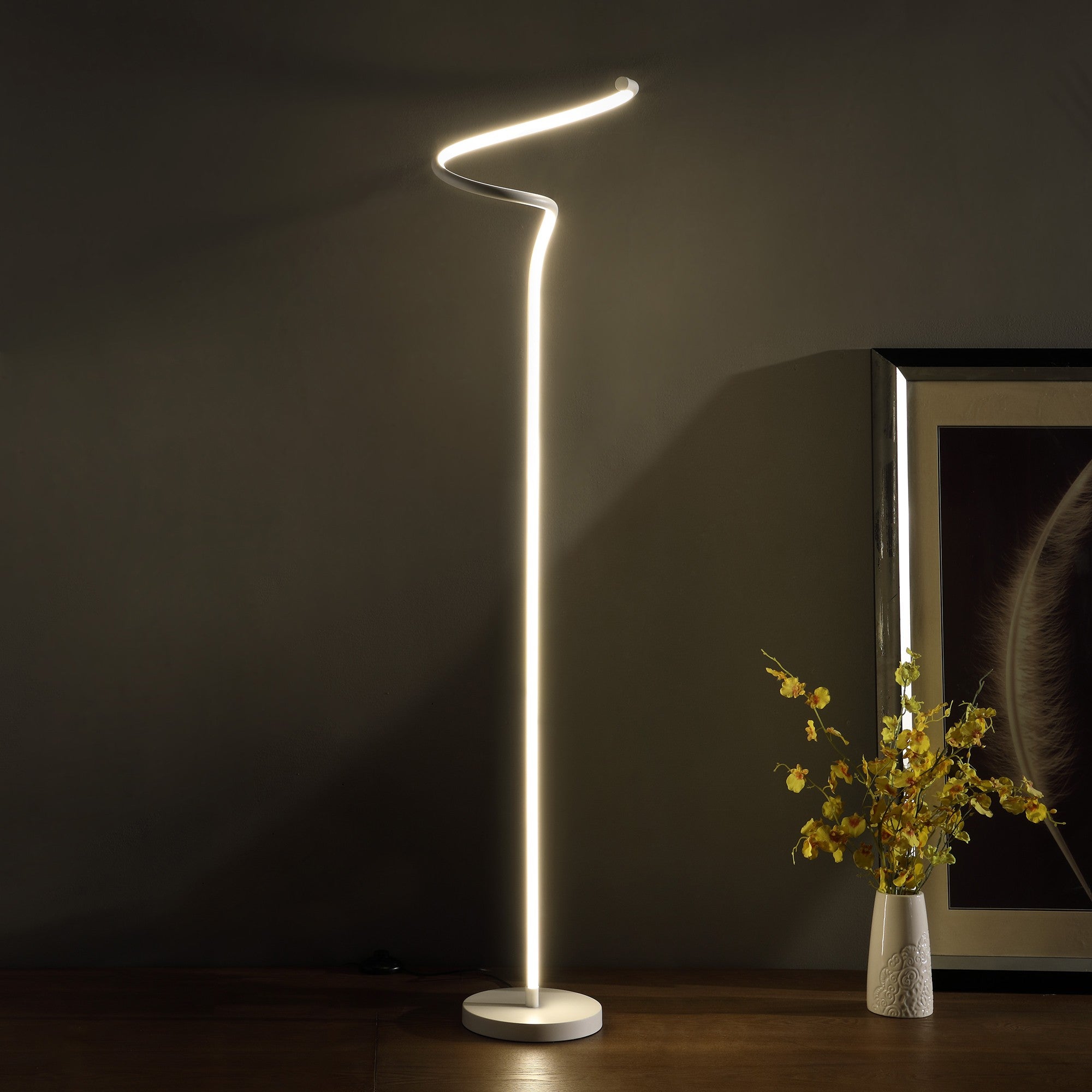 51" White LED Novelty Curvy Spiral Floor Lamp - Homeroots - Flyclothing LLC