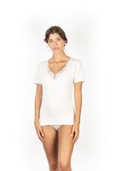 MaRe Premium Quality Cotton Wool Blend Women's T-Shirt with Macramé Lace. Proudly Made in Italy. - tittimitti - Flyclothing LLC