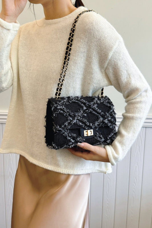 Raw Hem Denim Crossbody Bag - Trendsi