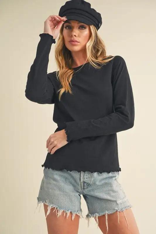 Aemi + Co Lettuce Hemline Round Neck Raglan Sleeve T-Shirt - Trendsi