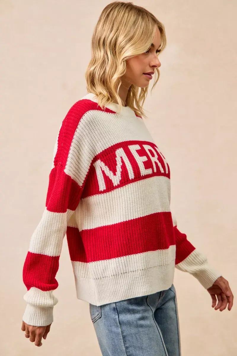 BiBi Christmas Merry Lettering Sweater - Trendsi - Flyclothing LLC