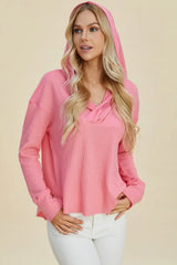 Double Take Full Size High-Low Dropped Shoulder Long Sleeve Hoodie - Trendsi - Flyclothing LLC
