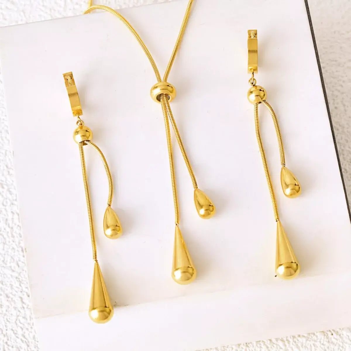 Teardrop Pendant Necklace and Earrings Jewelry Set - Trendsi - Flyclothing LLC