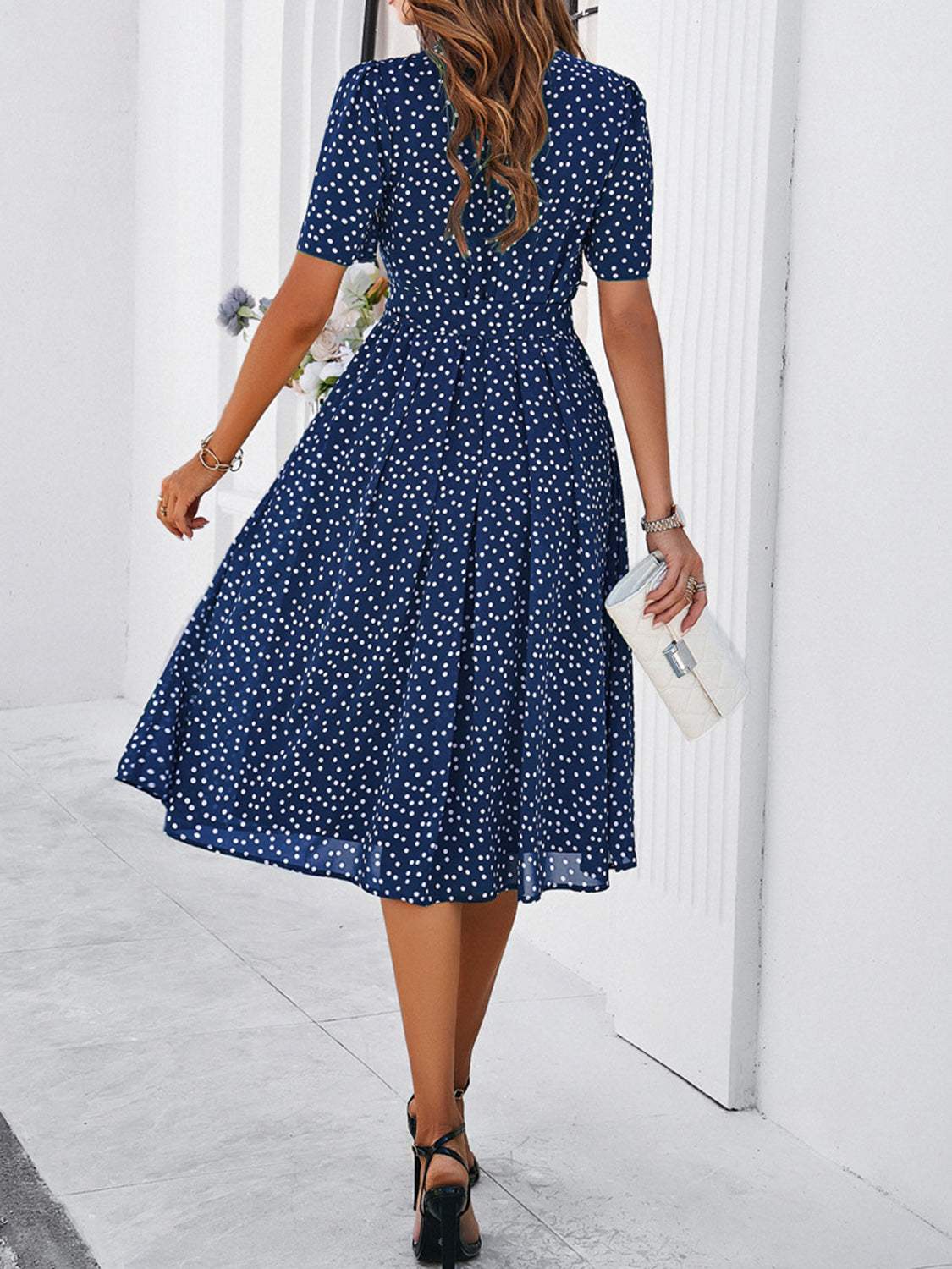 Printed Round Neck Short Sleeve Dress - Trendsi - Flyclothing LLC