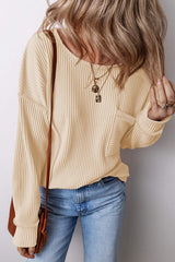 Pocketed Round Neck Long Sleeve Top - Trendsi - Flyclothing LLC