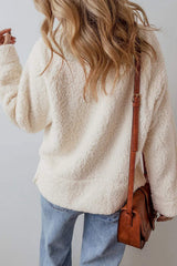 Turtleneck Long Sleeve Slit Fleece Sweatshirt - Trendsi - Flyclothing LLC