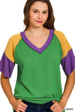 Zenana Mardi Gras Raised Rib Color Block Top - Trendsi - Flyclothing LLC