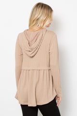 Be Stage Full Size Long Sleeve Peplum Cable Knit Hoodie - Trendsi